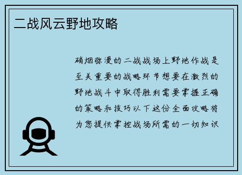 二战风云野地攻略